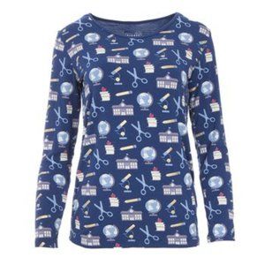NWT Kickee Pants Print Loosey Goosey Long Sleeve Tee in Navy Education Small